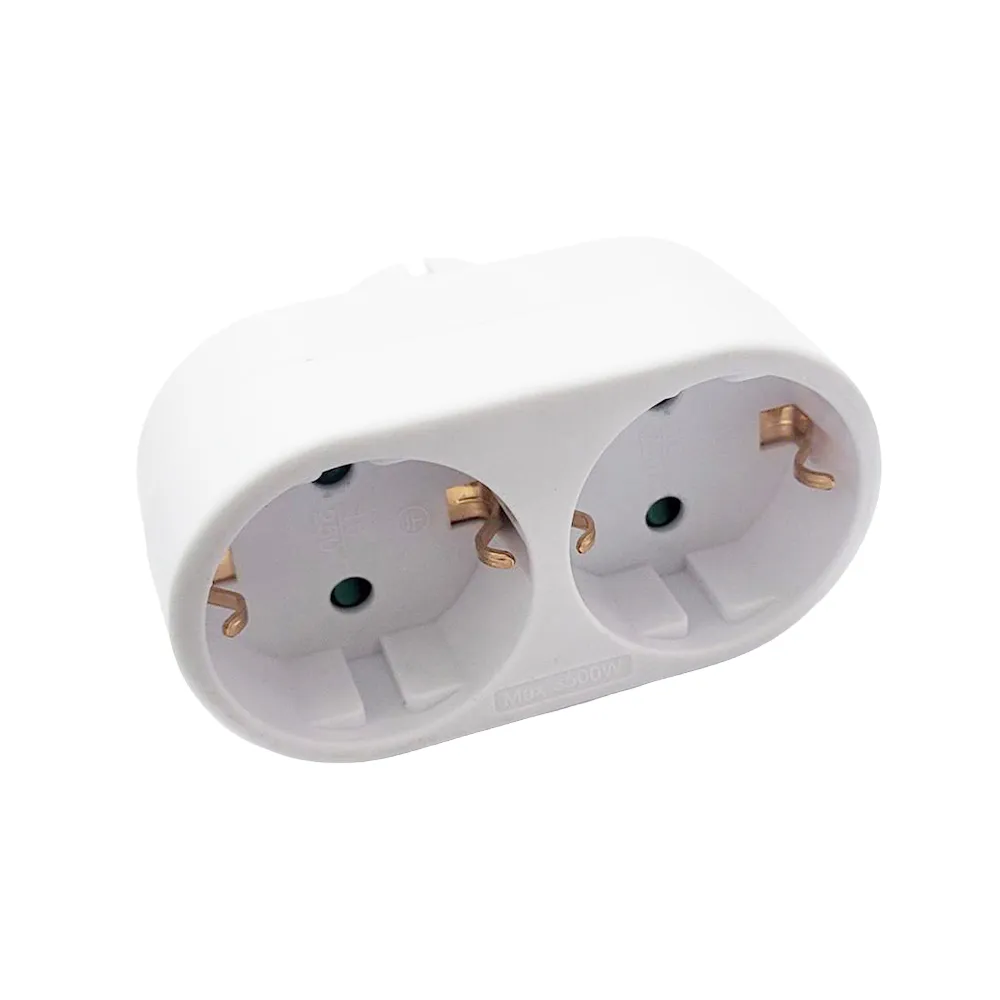 Dublu stecher Spacer Schuko alb cu protecție copii