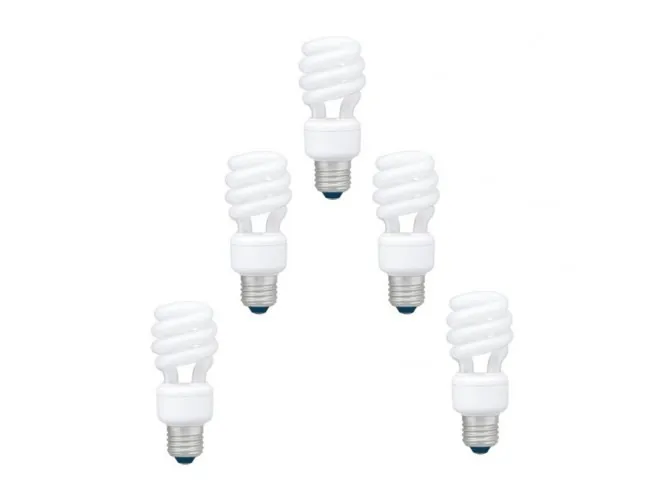 Set 5 becuri fluorescent Panasonic E27 11W spirală albă caldă