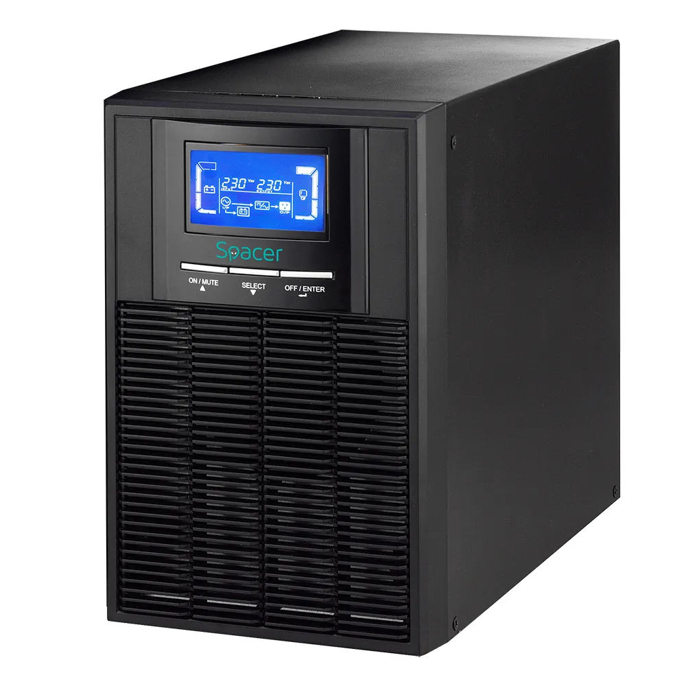 UPS Spacer Online 1000VA negru cu display LCD și 3 prize Schuko