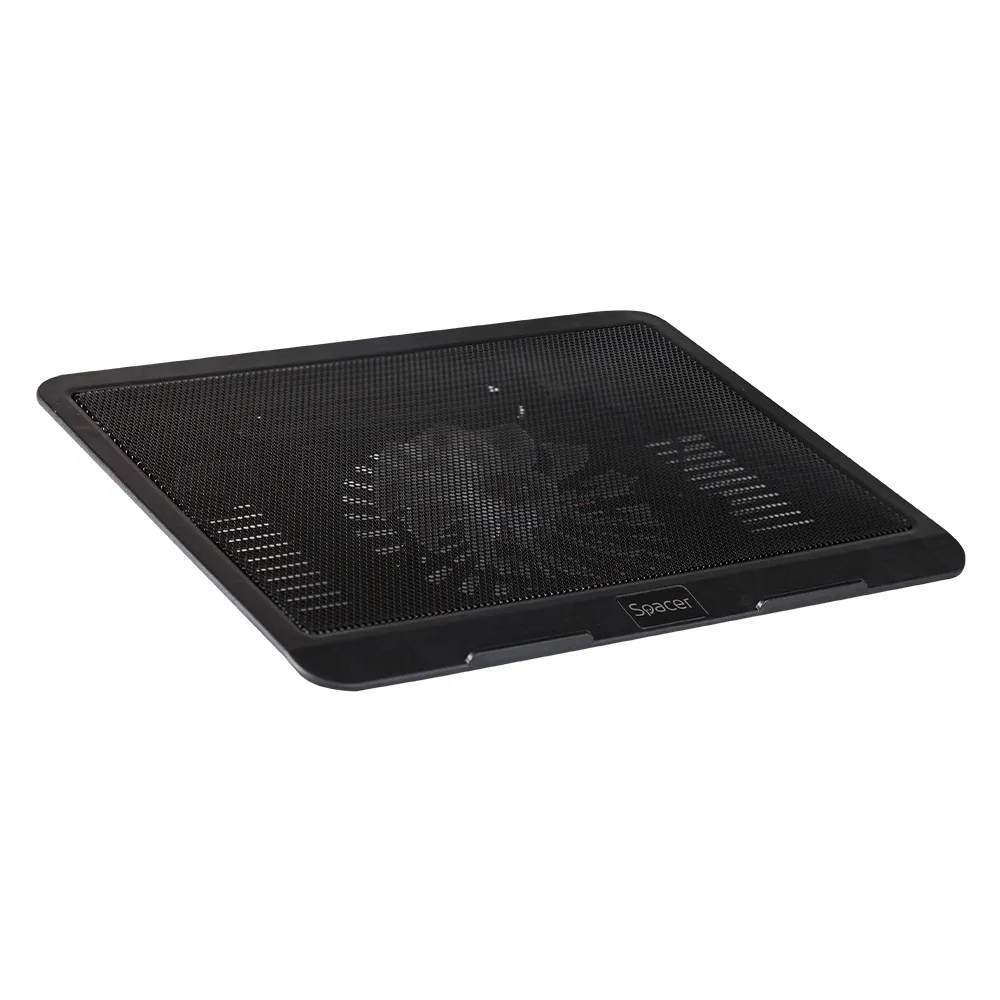 Stand de laptop SPACER negru cu ventilator 14cm și LED albastru pentru răcire