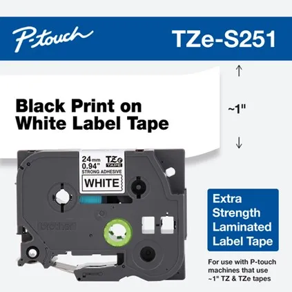 Bandă laminată Brother TZES251 24mm negru pe alb pentru etichetator