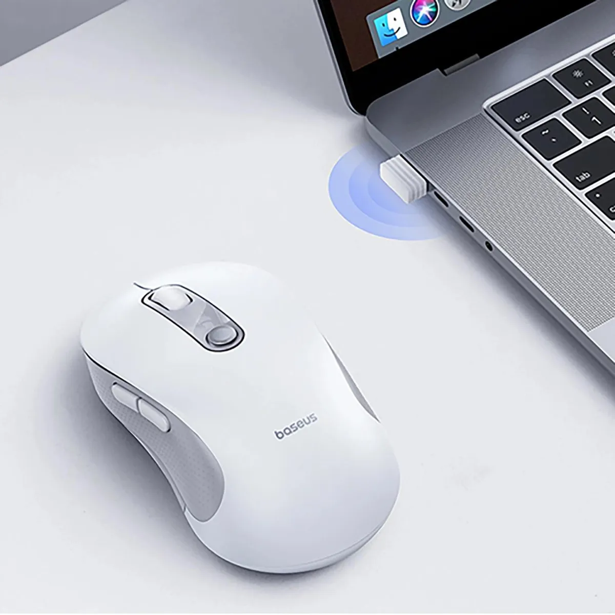 Mouse wireless Baseus F02 alb cu senzor optic 1600 DPI