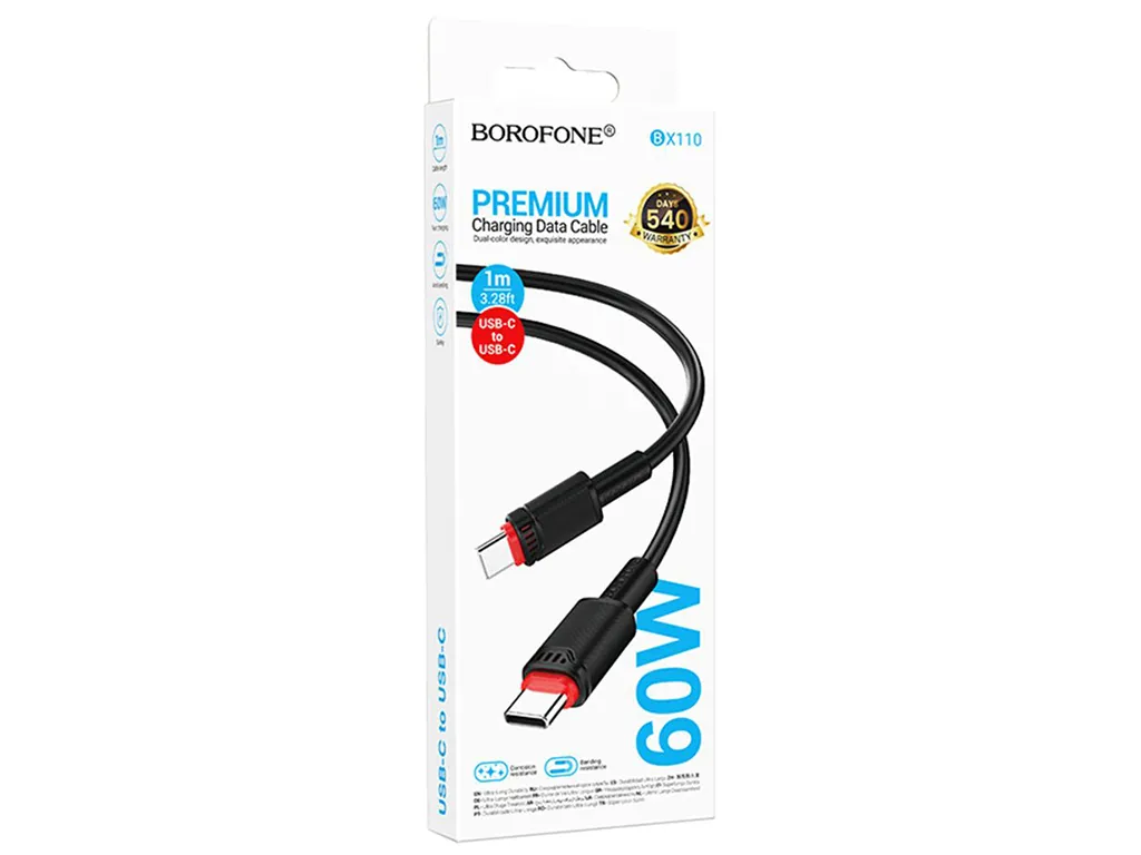 Cablu USB Type-C Borofone BX110 negru, 1 metru, 60W fast charging