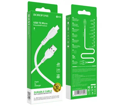 Cablu Borofone BX51 alb USB microUSB 3A 1m incarcare smartphone