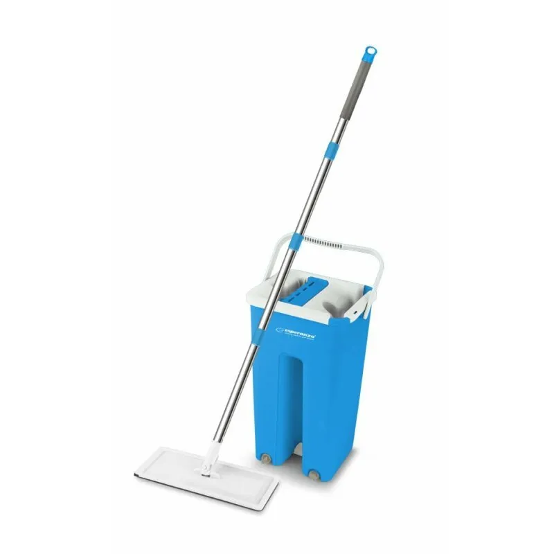 Set mop și găleată Esperanza Perfect Clean cu cap mobil microfibră alb albastru