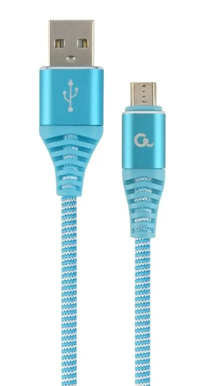 Cablu USB Micro-USB Gembird 1m cu împletire bumbac turcoaz și alb