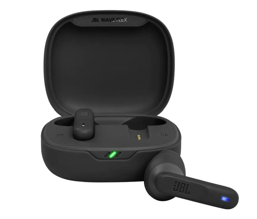 Căști Bluetooth JBL Wave Flex negre cu design ergonomic
