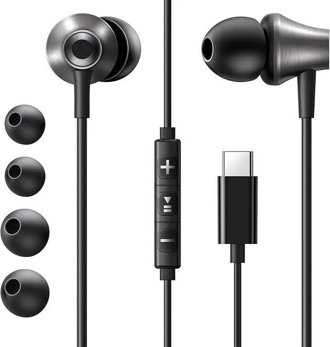 CASTI Ugreen, "EP105", intraauriculare - butoni, pt smartphone, microfon pe fir, conectare prin USB Type-C, lungime cablu 1.2m, negru, "35754" (timbru verde 0.18 lei) - 6941876237548