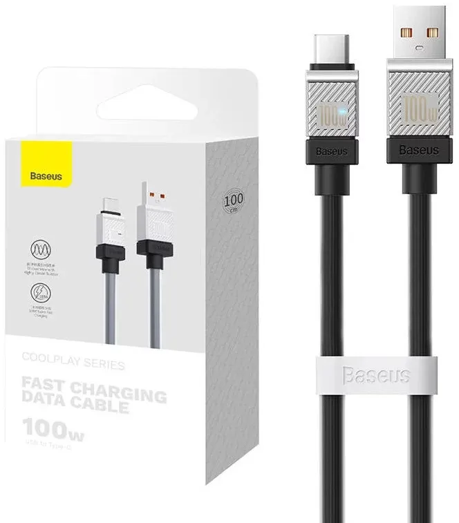 Cablu Baseus USB-C 100W negru de 1 metru pentru fast charging smartphone