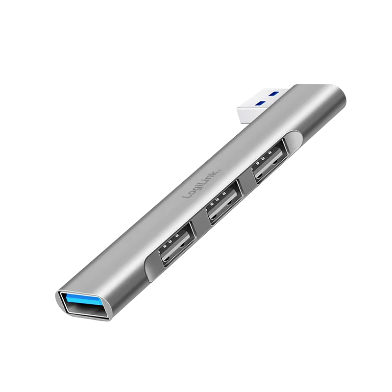HUB USB Logilink cu 4 porturi, carcasă aluminiu gri