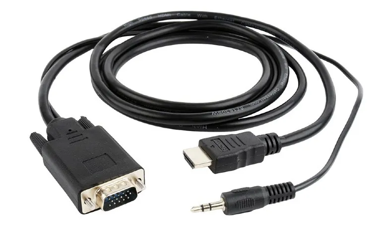 Cablu convertor Gembird HDMI la VGA cu jack audio 3.5mm, 1.8 metri, negru