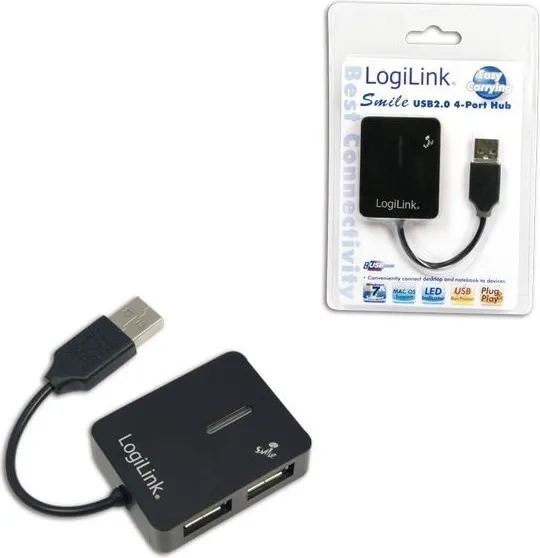 Hub USB extern Logilink 4 porturi negru cu cablu scurt