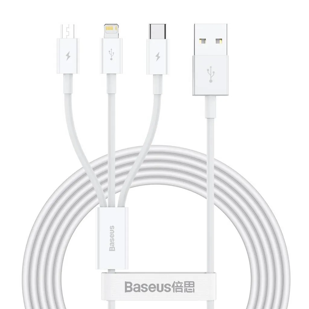CABLU alimentare si date Baseus Superior Series, pt. smartphone, USB la Micro-USB + Lightning Iphone + USB Type-C 3.5A, 1.5m, alb "CAMLTYS-02" (timbru verde 0.18 lei) - 6953156205536