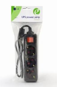 Prelungitor electric Gembird negru cu 3 prize Schuko și protecție copii