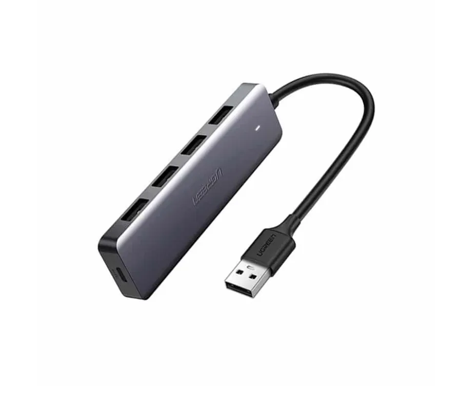 Hub USB 3.0 Ugreen CM219 gri cu 4 porturi și cablul integrat