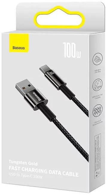 Cablu Baseus USB-C negru 2m cu conectori aliaj zinc