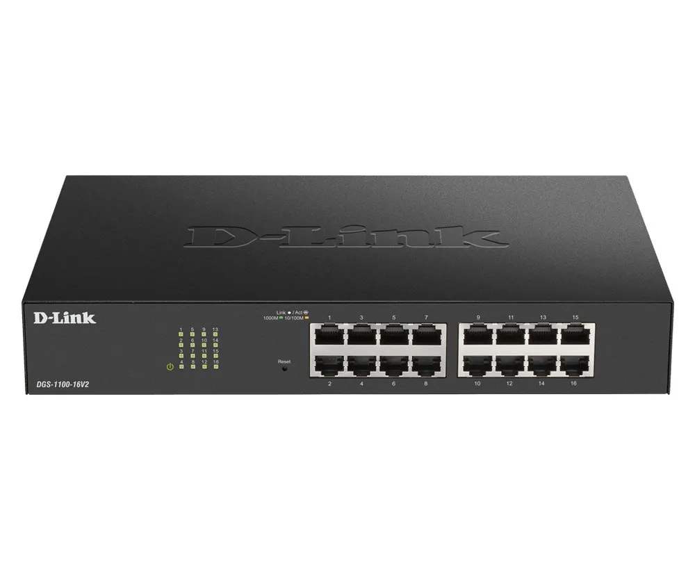 Switch D-Link Smart 16 porturi Gigabit DGS-1100-16V2 cu carcasă metalică rackabilă