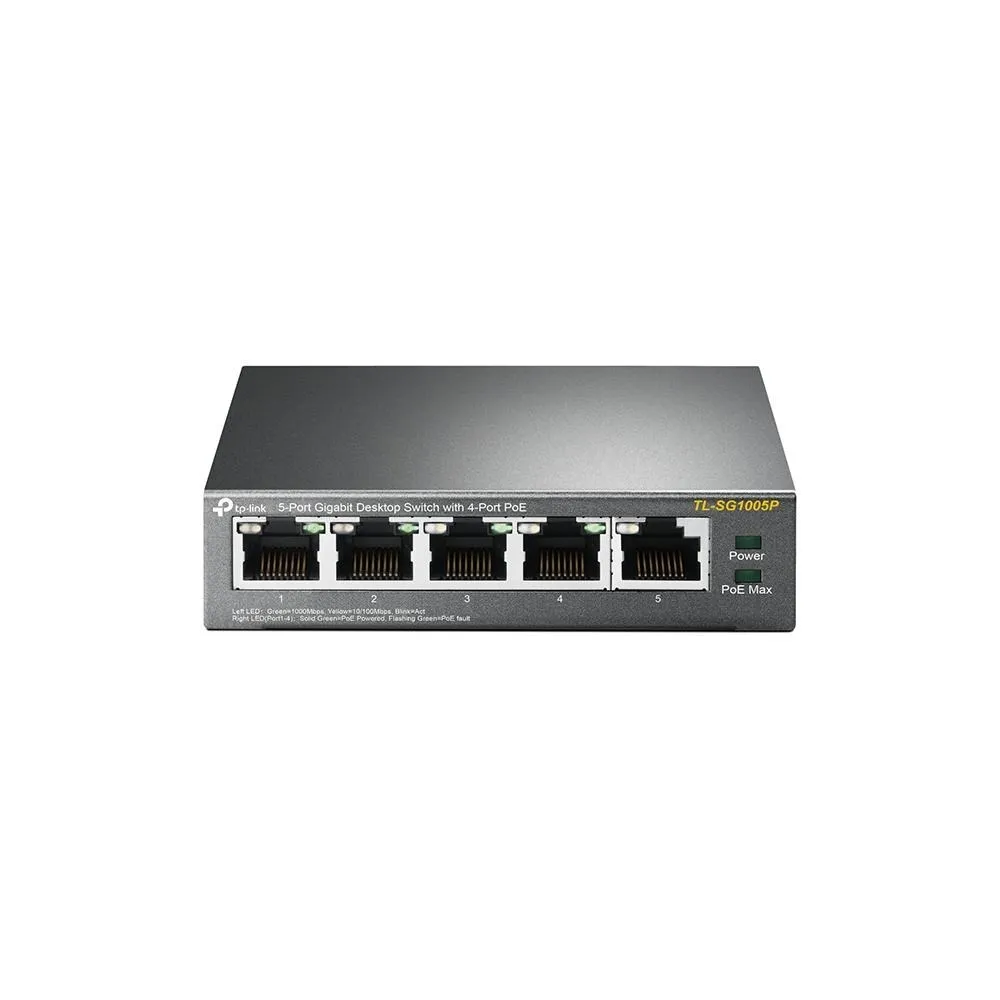 Switch TP-Link PoE TL-SG1005P cu 5 porturi Gigabit și carcasă metalică