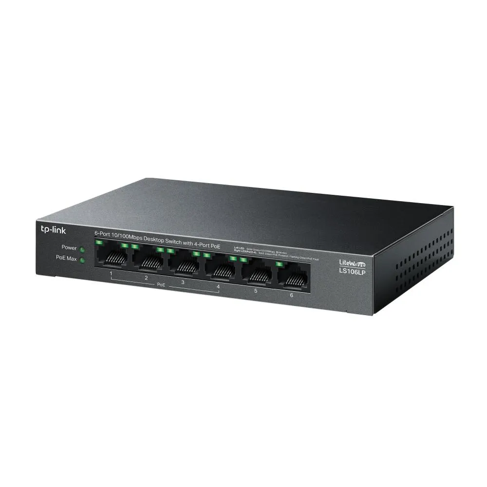 Switch TP-Link LS106LP 6 porturi 10/100 Mbps metalic cu 4 porturi PoE
