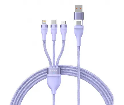 Cablu universal 3 in 1 Baseus Flash Series II violet cu conectori USB-C Lightning Micro-USB