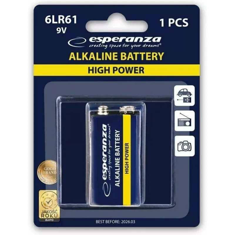 Baterie alcalina 9V Esperanza EZB110 6LR61 in blister