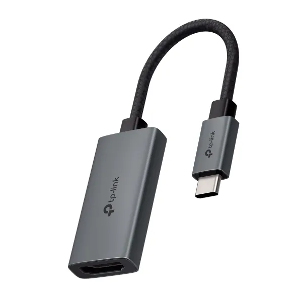 Adaptor USB-C la HDMI TP-Link gri, vedere frontală cu conectori