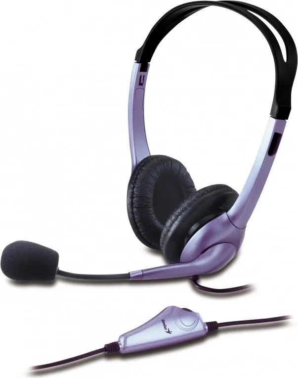 Căști Genius HS-04S negre cu fir și microfon integrat pe brat