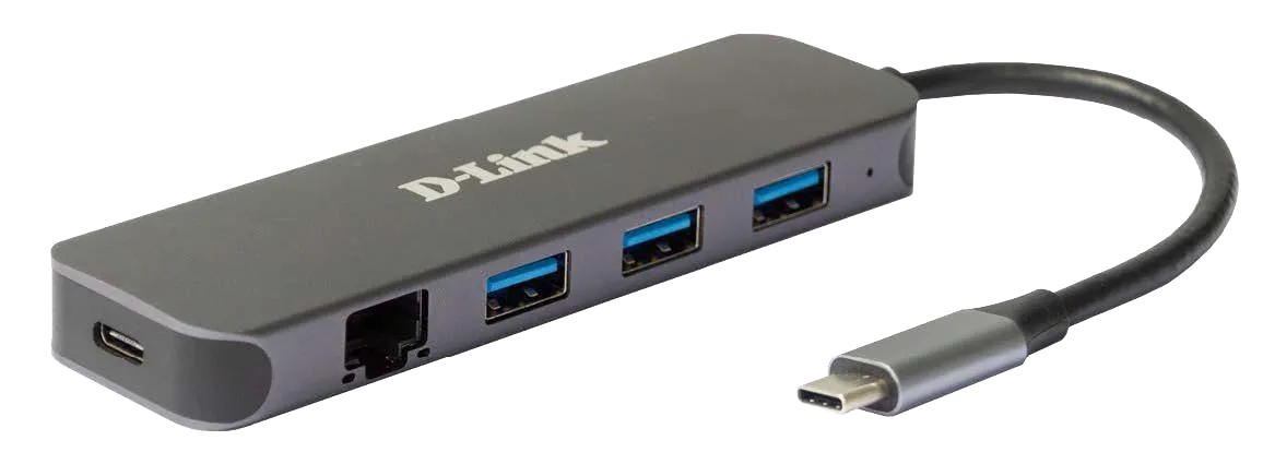 Stație de andocare D-Link DUB-2334 argintie cu porturi USB și RJ-45