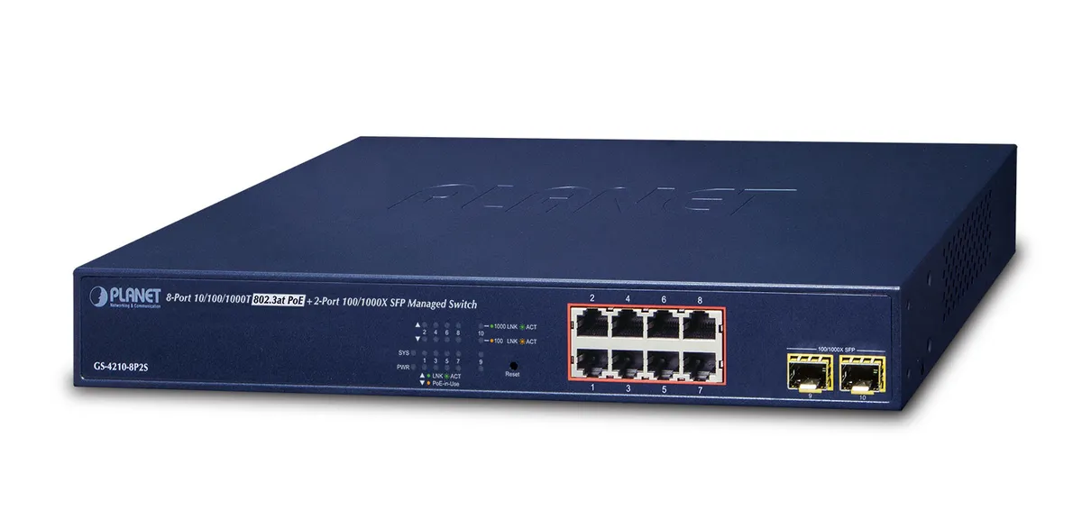 Switch de rețea Planet GS-4210-8P2S cu 8 porturi Gigabit PoE+