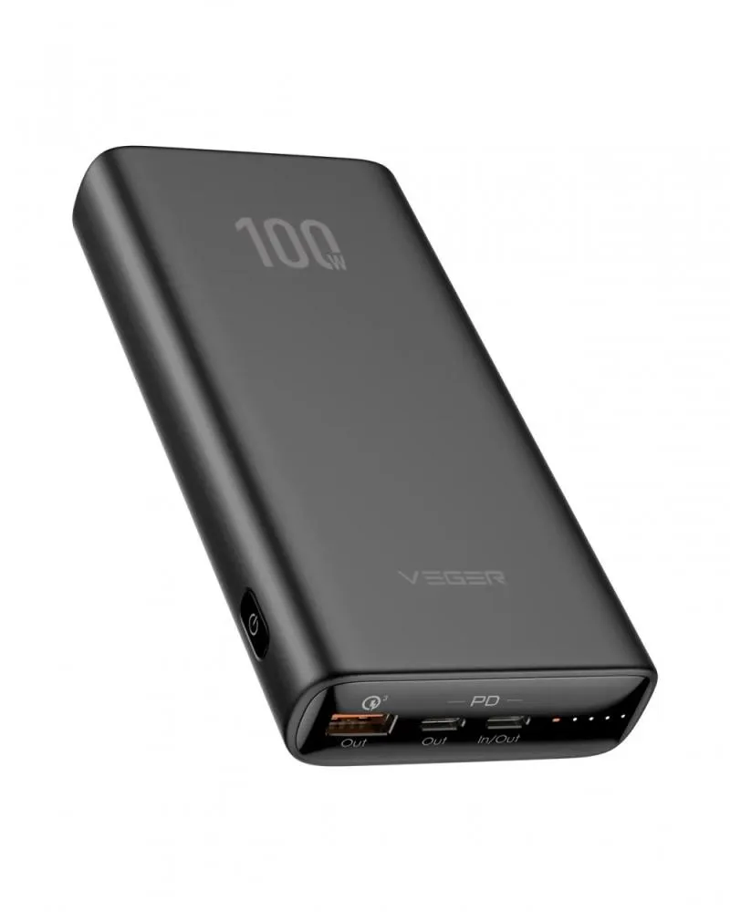 Baterie externă Veger 20000 mAh neagră cu port USB