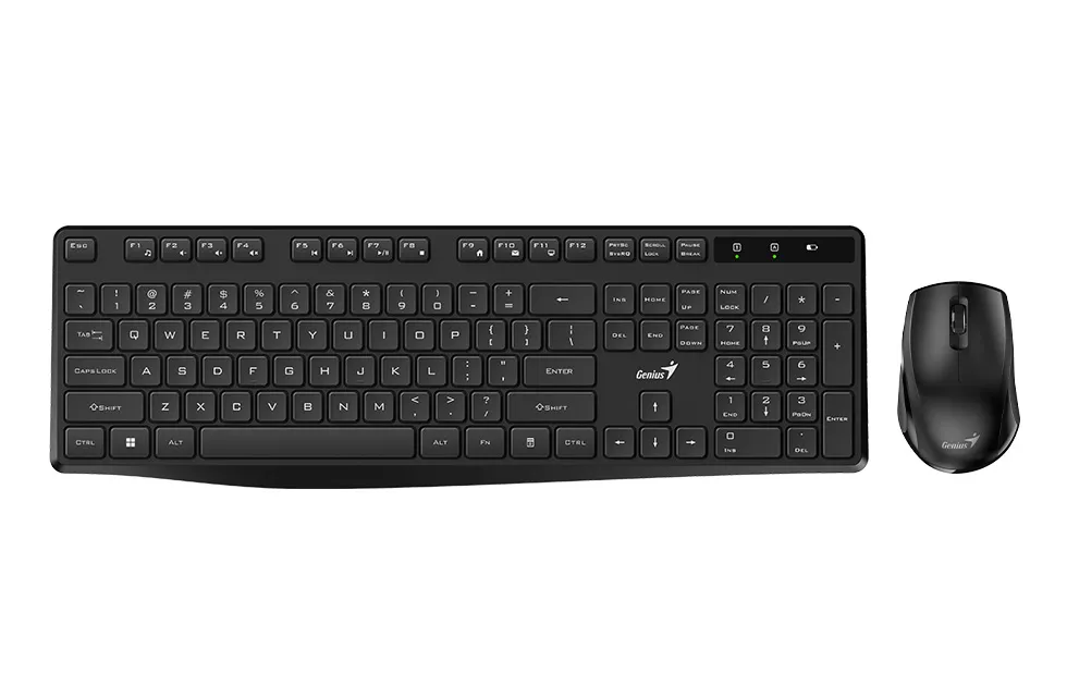 KIT wireless GENIUS, tastatura wireless 104 taste (slim) + mouse wireless 1200dpi, 3 butoane, 11 taste functii multimedia, black, "KM-8206S", SmartGenius app "31340017400" (timbru verde 0.8 lei)