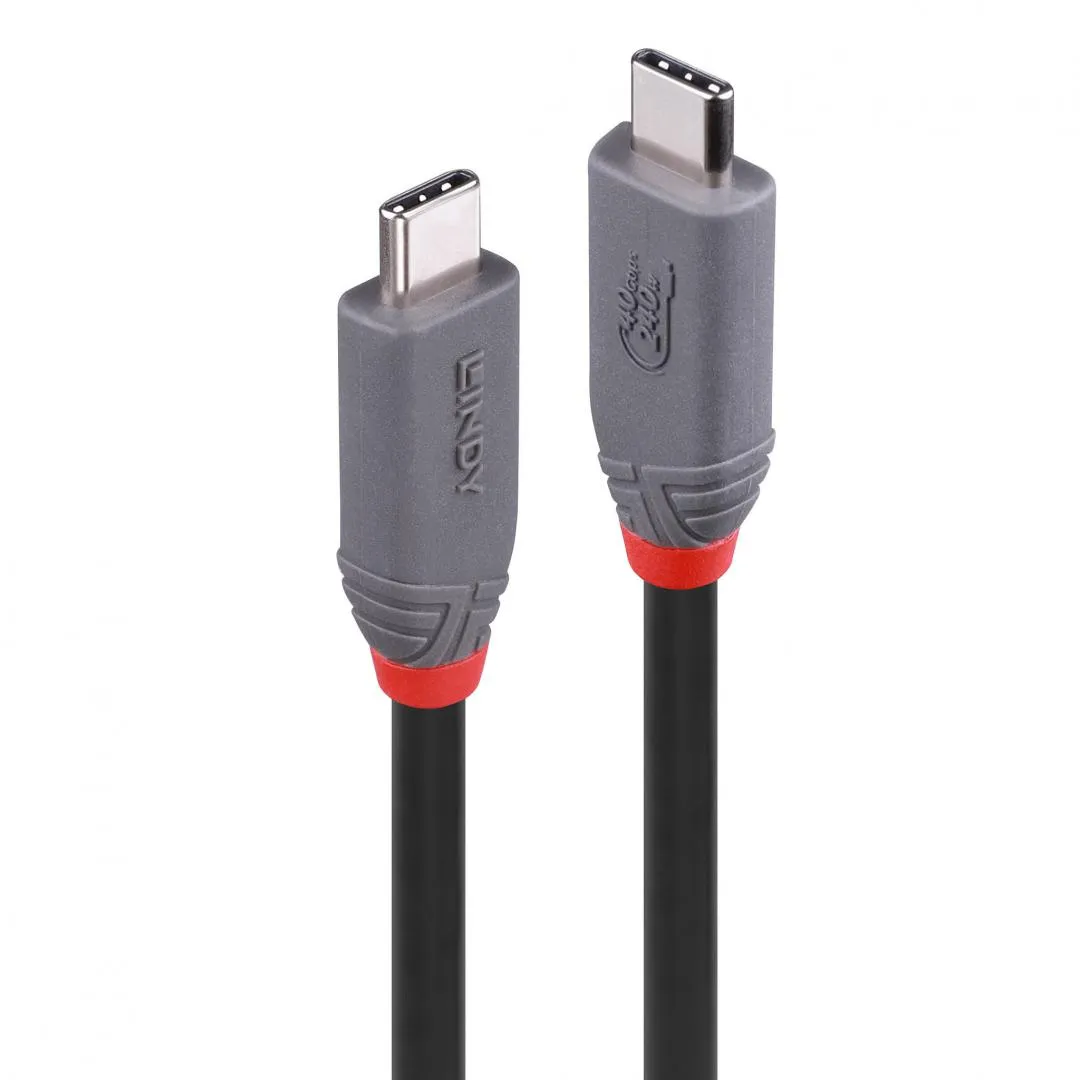 Cablu USB4 Type-C Lindy 0,8m gri antracit cu conectori metalici