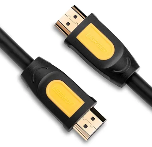 CABLU video Ugreen, "HD101" HDMI (T) la HDMI (T), rezolutie maxima 4K UHD (3840 x 2160) la 60 Hz, round cable, conectori auriti, 5m, negru + galben "10167" (timbru verde 0.8 lei) - 6957303811670