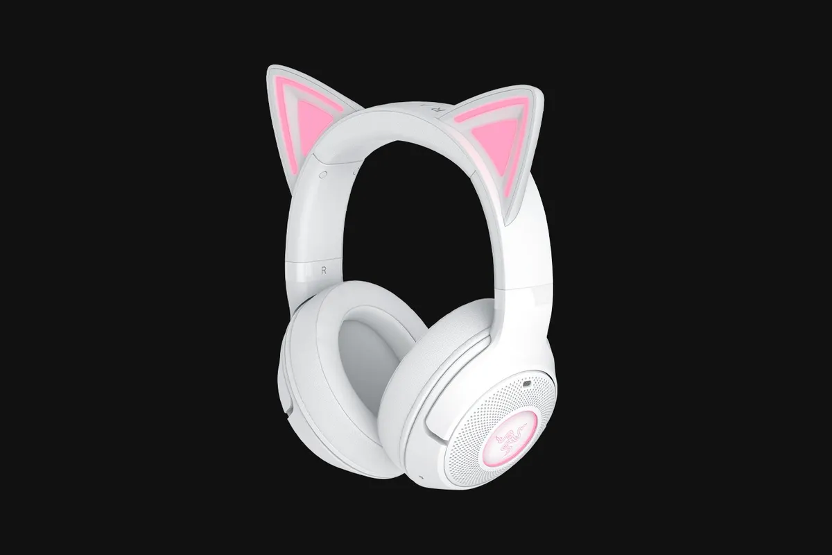 Căști gaming Razer Kraken Kitty V2 albe cu Bluetooth și microfon