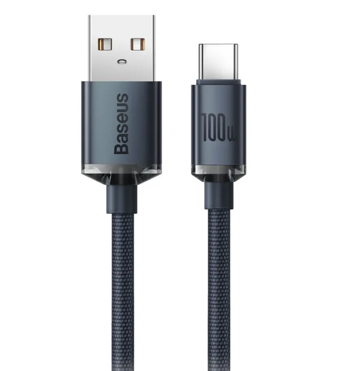 Cablu USB-C Baseus Crystal Shine, negru, material braided, 1.2m