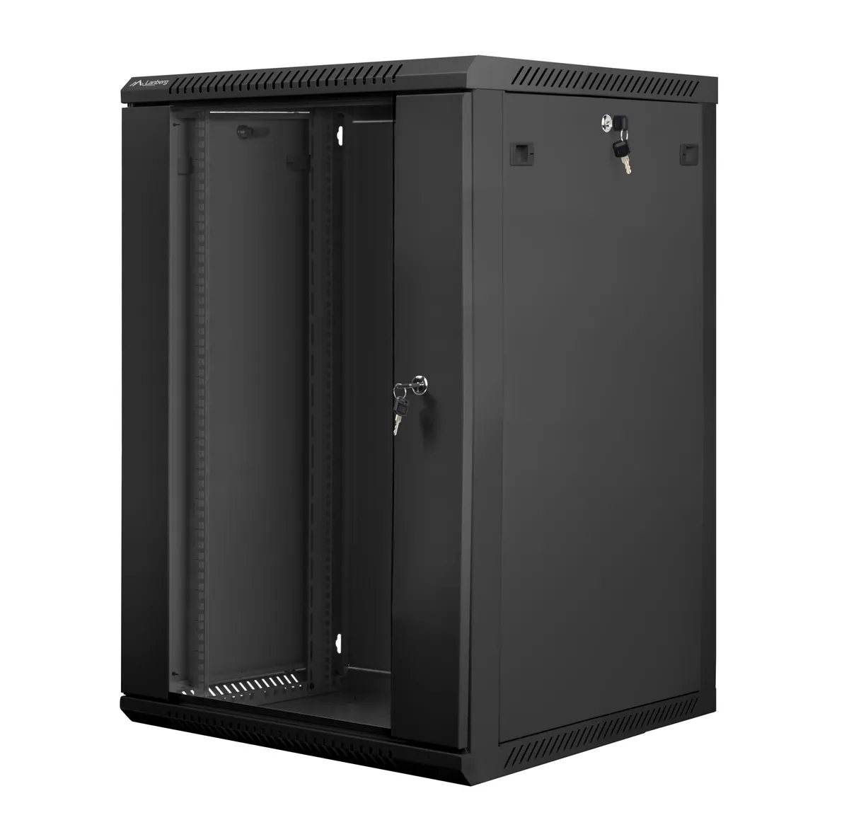 Dulap rack 19" perete 18U 600x600 mm negru Lanberg cu ușă sticlă