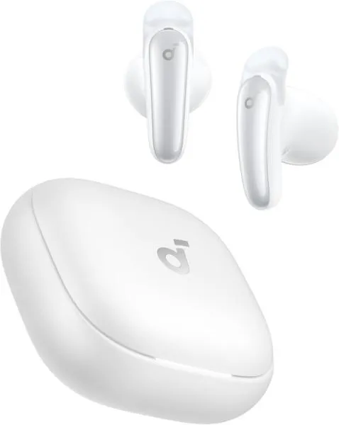 Căști TWS Anker Liberty Buds albe semi in-ear cu cutie incarcare