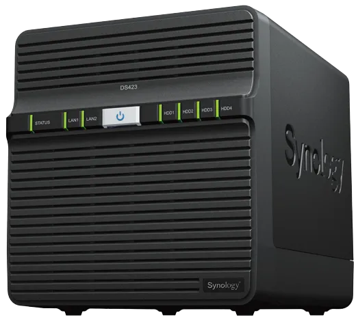 NAS Synology DS423 negru cu 4 sloturi front pentru hard disk-uri