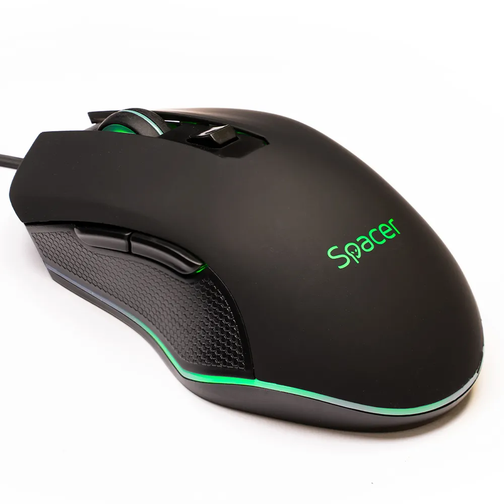 Mouse gaming Spacer negru cu iluminare RGB și 6 butoane