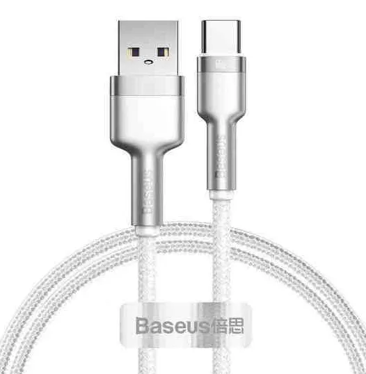 Cablu USB-C Baseus Cafule alb cu țesătură braided 66W