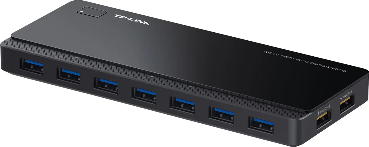 Hub USB TP-Link UH720 negru cu 7 porturi USB 3.0 și 2 porturi Fast Charging
