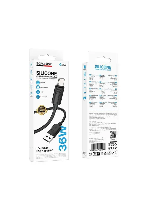 Cablu USB-C Borofone BX123 negru, 1 metru, pentru smartphone și tabletă