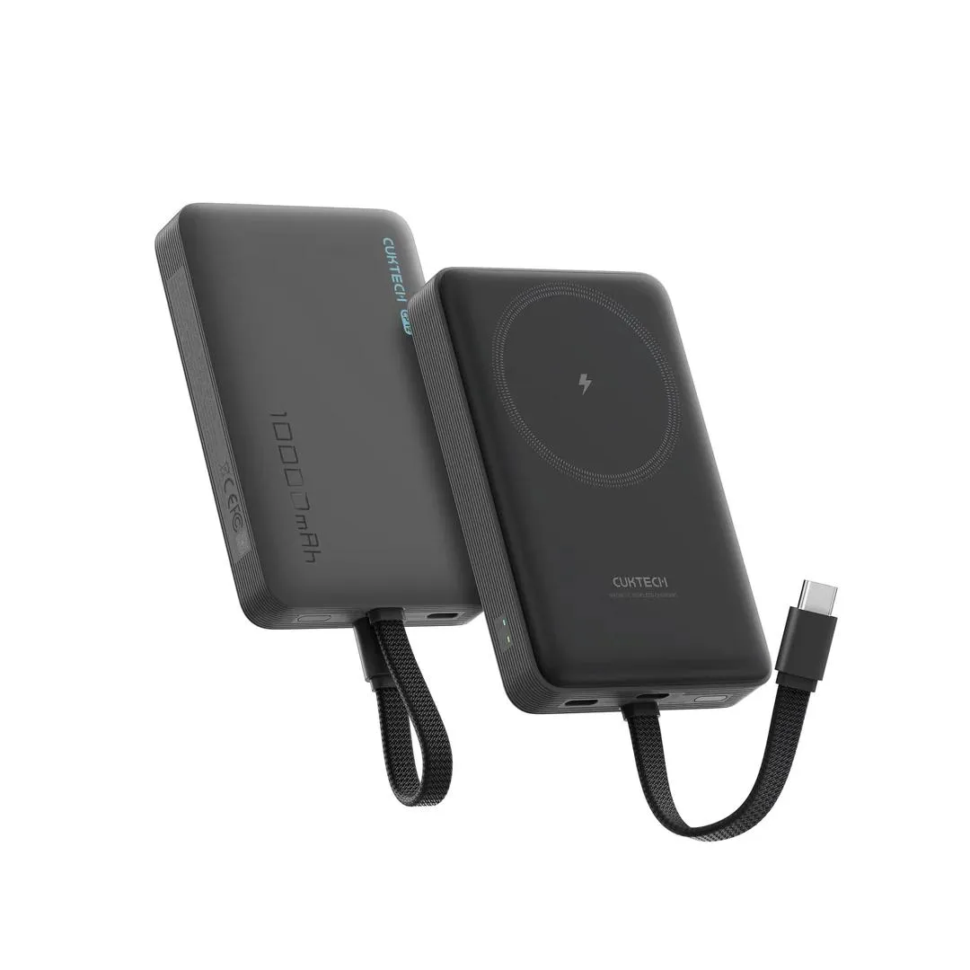 Baterie externă Cuktech Magnetic 10000mAh gri cu cablu USB-C integrat
