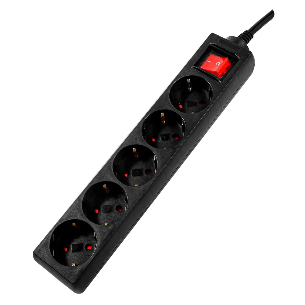 Prelungitor Spacer negru cu 5 prize Schuko și cablu de 1.8 metri
