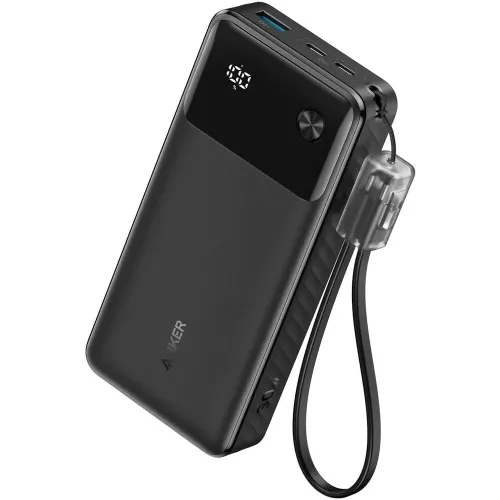Baterie externă Anker 20000 mAh neagră cu porturi USB-C și USB-A