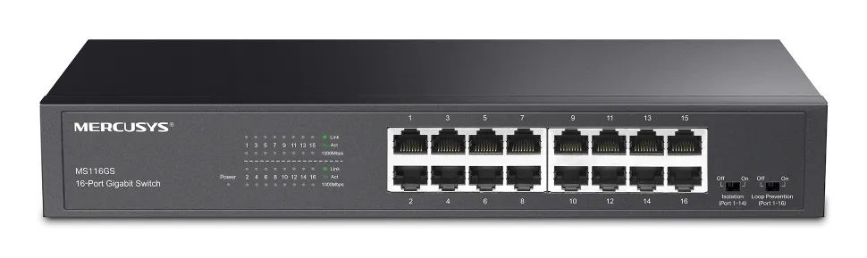 Switch Mercusys 16 porturi Gigabit cu carcasă metalică MS116GS