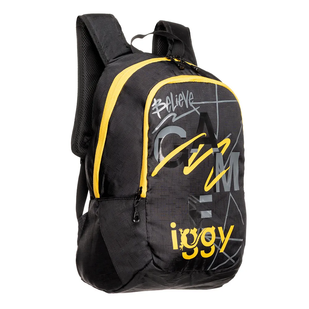 Rucsac IGGY Joy negru waterproof cu 2 compartimente și buzunare laterale