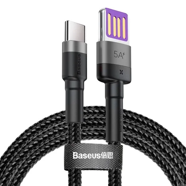 CABLU alimentare si date Baseus Cafule HW, Fast Charging Data Cable pt. smartphone, double side USB la USB Type-C 40W, braided, 1m, gri "CATKLF-PG1" (timbru verde 0.18 lei) - 6953156293564