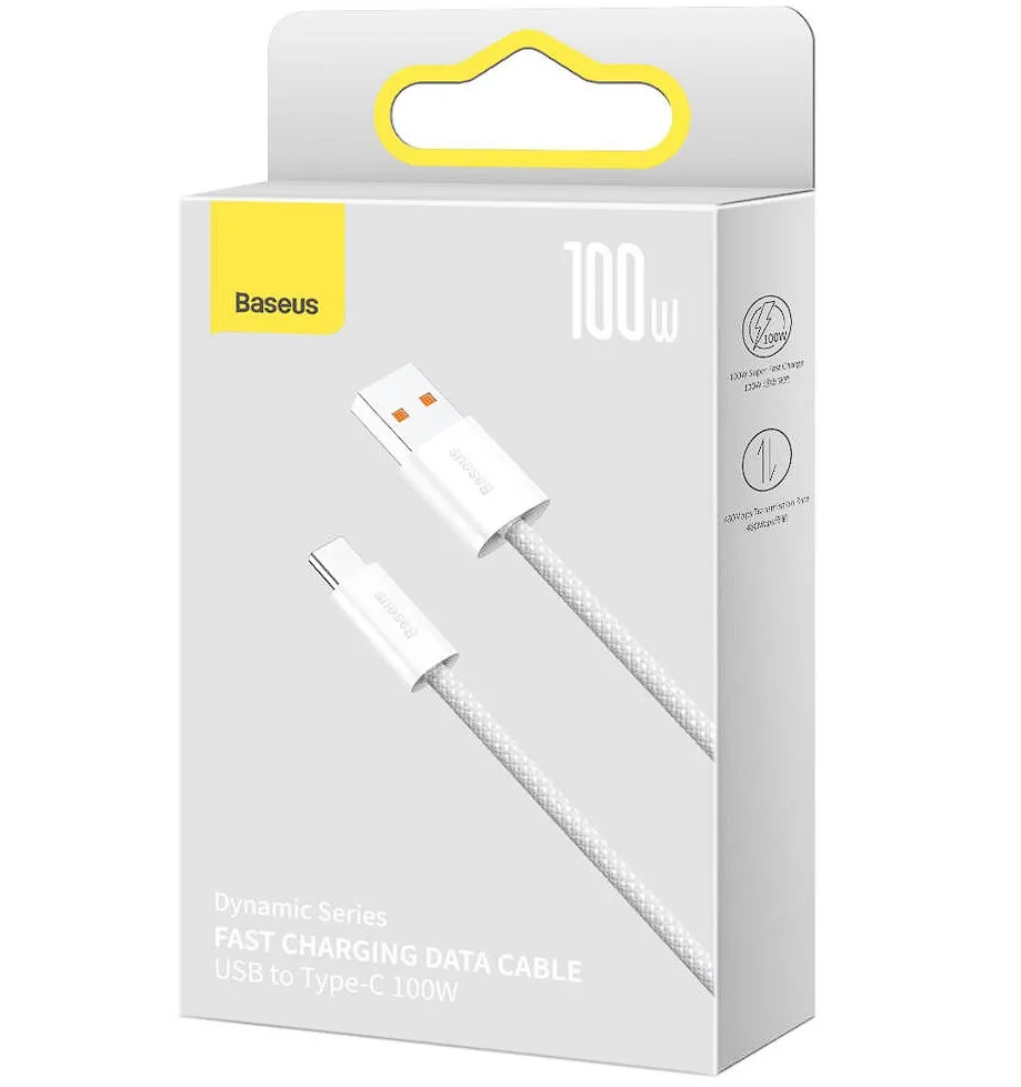 Cablu USB-C 100W Baseus Dynamic alb 2 metri pentru încărcare rapidă