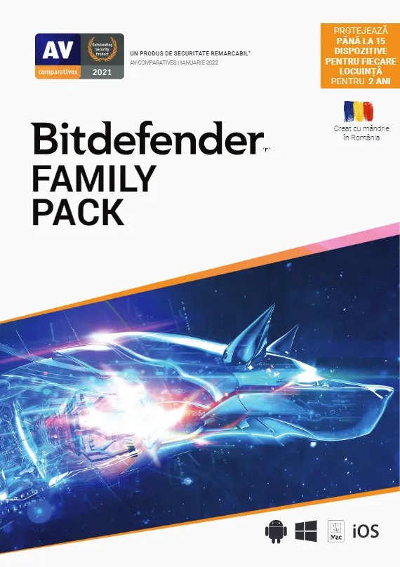 Pachet Bitdefender Family Pack pentru 15 utilizatori și 2 ani de protecție